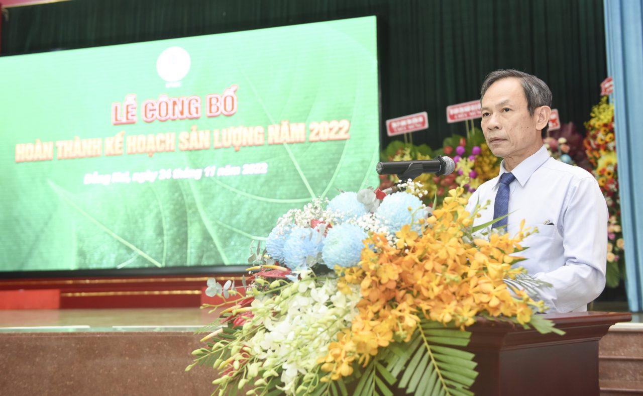 Ông Trần Ngọc Thuận – Thành viên HĐQT VRG, Chủ tịch Hiệp hội Cao su Việt Nam phát biểu tại Lễ công bố